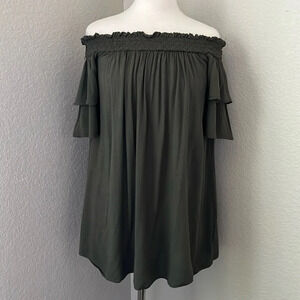 HOT & DELICIOUS olive green off the shoulder top